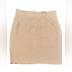Vintage 90s Paul Harris Design Linen Gingham Mini Skirt Peach Tan Size 12 Preppy